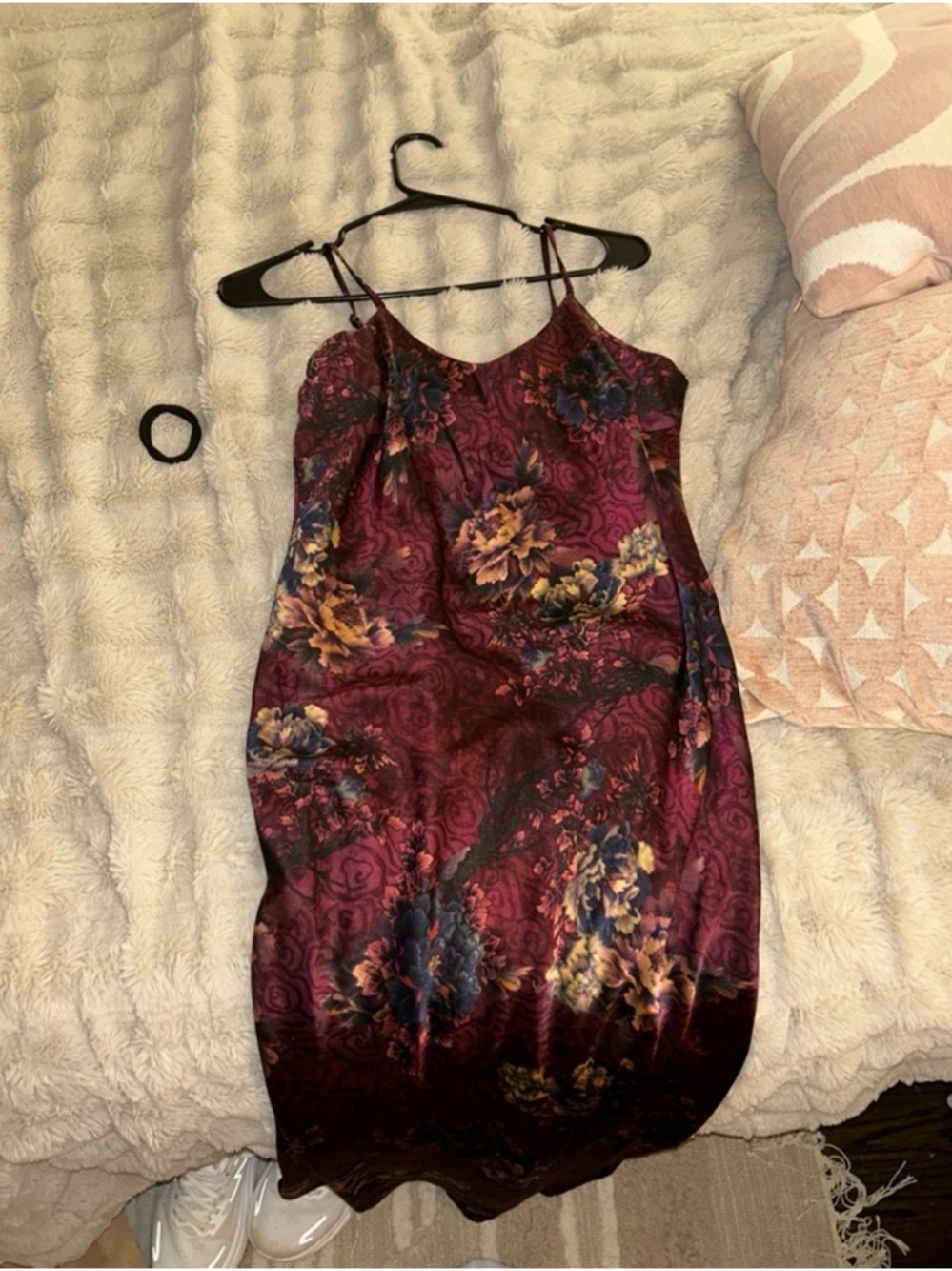 Versona Floral Satin Slip Dress in Burgundy and Navy